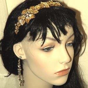 Gold Filligree Headband with Rhinestones